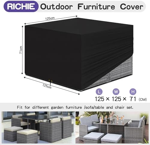Cube-tuinmeubelhoezen, waterdicht, 125 x 125 x 71 cm, hoes voor rotan Cube-set, tuinhoes 420D slijtvaste hoes voor terrastafel, windbestendig,