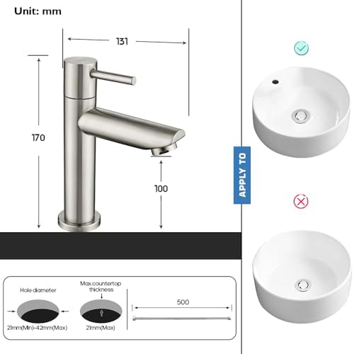 Koudwaterkraan voor gastentoilet, badkamer, alleen koud water, eengreepsmengkraan, wastafelkraan, geborsteld roestvrij staal