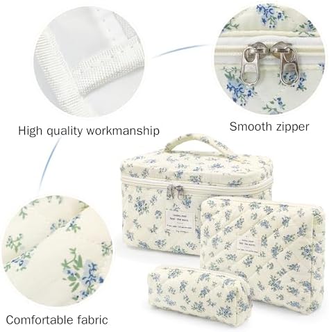 Set van 3 toilettassen, toilettas voor dames, met bloemenpatroon, toilettas, draagbare toilettas, toilettas, waszak, groot, voor vrouwen en meisjes, m
