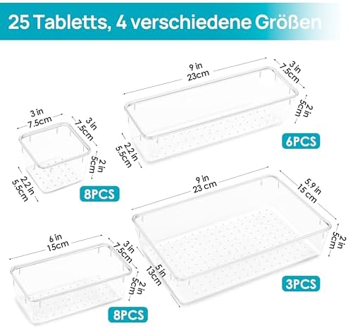 25-delige lade-organizer in 4 maten, make-up-organizersysteem, kaptafel-organizer, bruikbaar voor make-up, keuken, badkamer, kantoor, kleedkamer