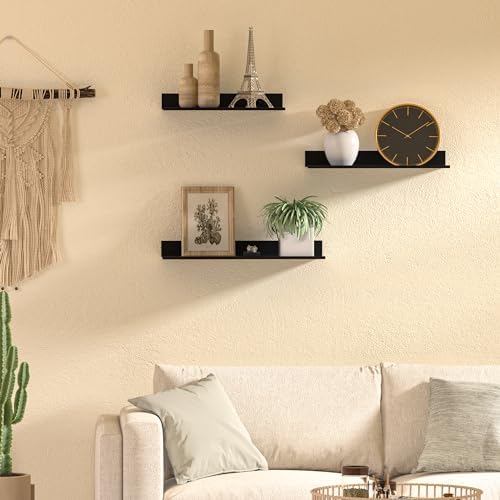 Metalen wandplank, set van 3, zwevende plank, zwart, zonder boren, badkamerplank, doucheplank, waterdicht, moderne wandplank voor decoratie, plank voor