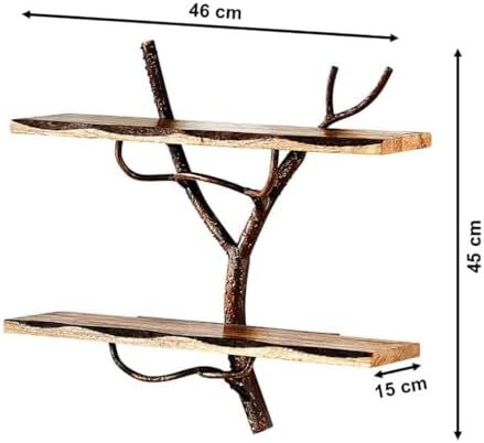 Wandrek Hangrek Boekenrek – AST Tak – 2 planken – 46x15x45 cm – IJzer Hout
