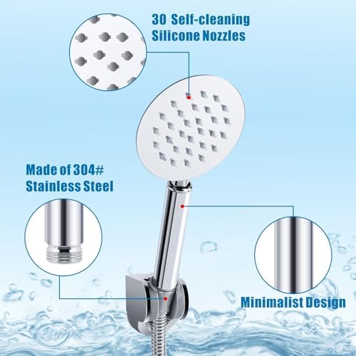 Volledig metalen handdouche, hogedruk douchekoppen, eenvoudige chromen handdouche met teflonband, hoge doorstroming ook bij lage waterdruk, rond