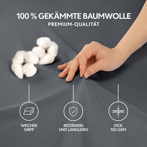 Hoogwaardig hoeslaken 120 x 200 cm, hoeslaken voor dikke matrassen tot 22 cm, laken van 100% jersey-katoen, 150 g/m², Oeko-Tex-gecertificeerd – donkergrijs