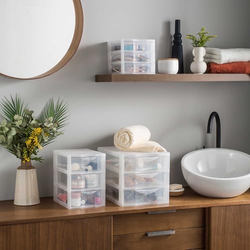 Orgamix kunststof ladekast, 2 doorzichtige lades voor A4-papier, hoogte 25,5 cm, stapelbaar, ideaal voor op het bureau, in de klas, voor documenten en accessoires