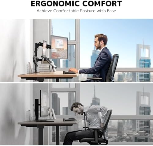 Monitorhouder met laptoparm voor 17–35 inch beeldschermen en notebooks tot 18 inch, volledig verstelbare, veerondersteunde laptophouder voor op het bureau, VESA 75 x 75/100 x