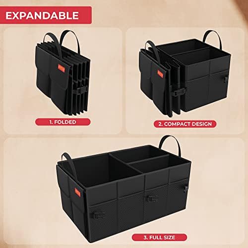 Grote kofferbakorganizer, kofferbakbox, stevige, opvouwbare boodschappentas, gereedschapshouder – Zwart – 50 cm x 38 cm x 26 cm
