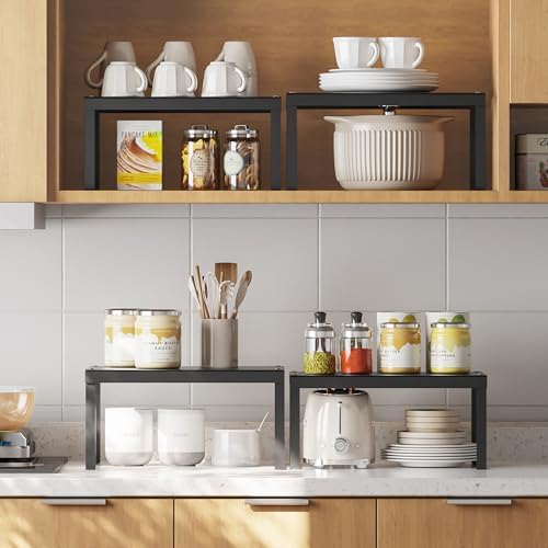 Keukenkast-organizer, set van 2, opbergrek voor in de kast, organizer, metaal, uitbreidbare kruidenhouder, stapelbare opbergrekken
