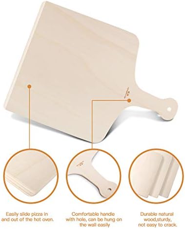 Houten pizzaschep, 42 x 30 cm, pizzaschep, tarte flambée-plank, pizzaplank voor zelfgemaakte pizza en brood (set van 3)