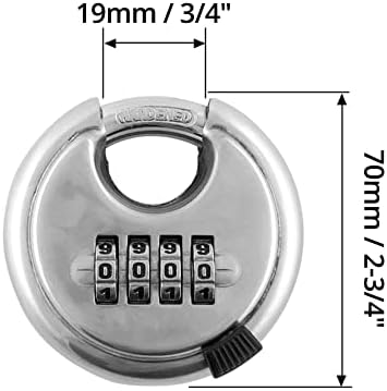 Hangslot met cijfercombinatie, rond cijfercombinatieslot, roestvrijstalen hangslot met 4 cijfers voor magazijnen, schuren, bergingen, set van 2