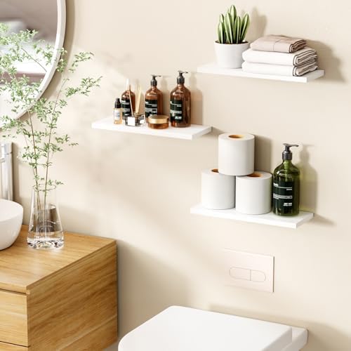 Witte wandplank, set van 3 zwevende planken, moderne witte wandplank, decoratieve wandplank, geschikt voor woonkamer, keuken, slaapkamer, kantoor, hal