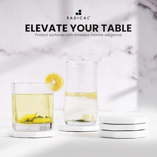 Marmeren onderzetters, set van 6, 3,5" handgemaakte stervormige onderzetters voor drankjes, ideale onderzetters, baraccessoires, wit