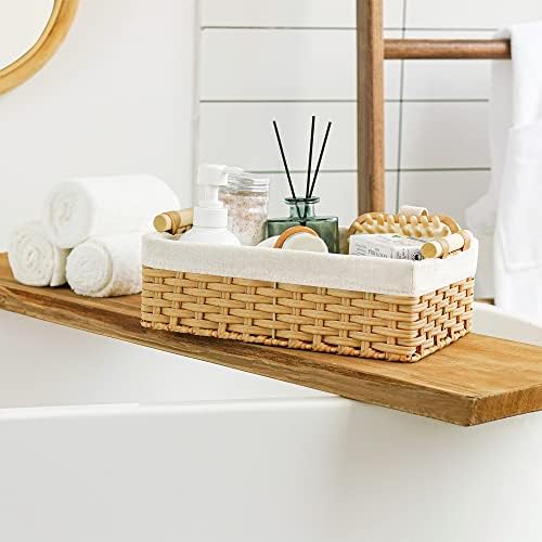 Smalle opbergmanden, set van 2 opbergmanden voor toiletpapier, handgeweven opbergmand, plankmand, gevlochten waterdichte badkamermanden, decoratief