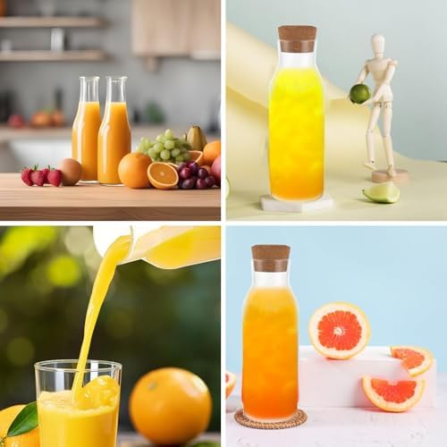 4 stuks waterkaraf met kurken deksel, glazen karaf, 1,2 liter, karaf met deksel voor bruisend water, fruit, sappen, restaurants, feesten, bruiloften, verjaardagen