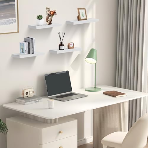 4x zwevende plank wandplank boekenplank planken voor decoratie wandplanken van MDF-hout, set van 4 wandplanken wit hout, 40x14x3cm