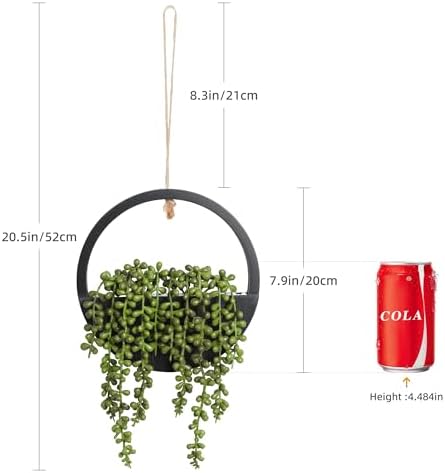 Kunstplanten om op te hangen, 31,8 cm, kunstparelketting in pot met 21,6 cm ophangkoord voor binnen en buiten, wanddecoratie, 2 stuks (zwart)