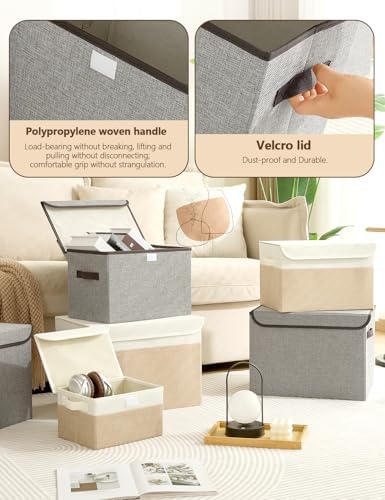 Opbergboxen met deksel, set van 3 opvouwbare stoffen opbergboxen met handige handvatten, 37 x 24 x 24 cm, opbergboxen met deksel voor de slaapkamer, k