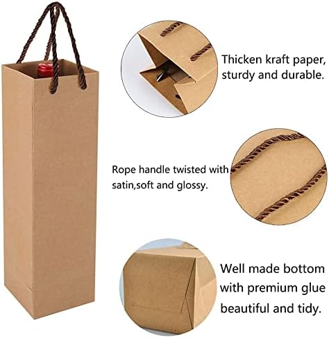 Kraft-wijncadeauzakje, flessenzakjes, cadeauzakje met handvat, 20-pack Kraft-wijnorganizer voor bruiloften, feestcadeauzakjes voor flessen (bruin)