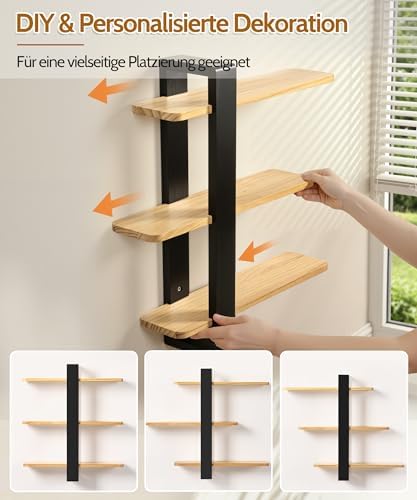 Houten wandplank, zwevende planken, hangplank, groter, praktische decoratieve planken met drie niveaus van massief hout voor de woonkamer en slaapkamer, afneembaar