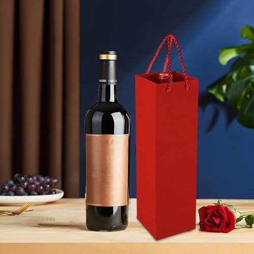 Wijnfleszakjes van kraftpapier, cadeauzakje met handvat, set van 20 kraftpapier-wijnorganizers voor bruiloften, feestcadeauzakjes voor flessen (rood)
