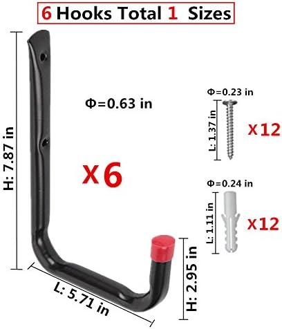 Krachtige garagehaken, 17 cm muurhaken voor het opbergen van tuingereedschap, fietsen, ladders, stoelen, tuinslangen, binnen en buiten (20,5 cm x 13,7 cm)