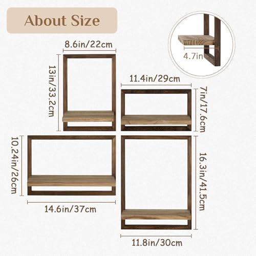 Houten wandplank, wanddecoratie voor de woonkamer: set van 4 planken, wandplanken, wandplankjes – rustieke wanddecoratie voor de slaapkamer (bruin)