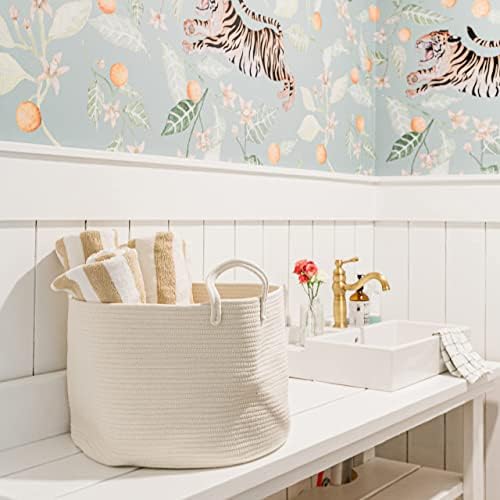 Opbergmand, speelgoedmand, wasmand, gevlochten, katoen, met handvatten, handdoekenmand voor de badkamer, gevlochten opbergmand voor de woonkamer, 50 x 33
