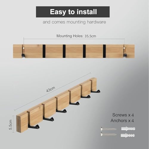 Kapstokhaken, wandmontage, kledinghaken, kapstok met 6 opklapbare haken voor jassen, mantels, hoeden, sjaals, handtassen