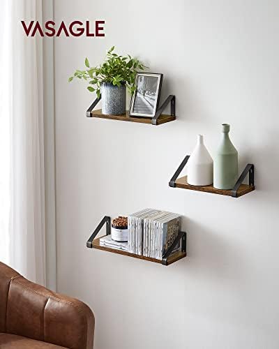 Zwevende planken in industrieel design, set van 3, wandgemonteerd, stevige plank, voor woonkamer, badkamer, keuken, vintage LWS33BX
