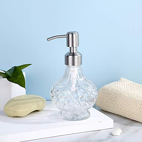 Zeepdispenser, navulbare vloeibare zeepdispenser van glas en roestvrij staal, spuitmond voor afwasmiddel, shampoo, lotion, voor de wastafel in de badkamer, voor de keuken,