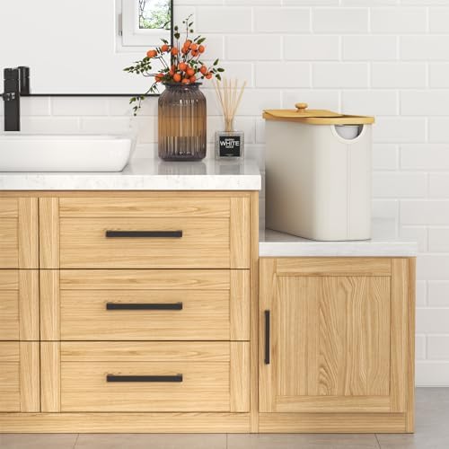 Toiletpapiermand, badkamerorganizer van bamboe, toiletpapierkast voor kleine ruimtes, toiletpapierhouder met deksel, 23 l, crèmekleurig