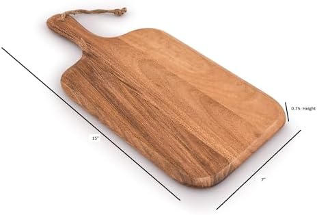 Snijplank van acaciahout voor vlees, kaas, brood, groenten en fruit met handgreep, 15" x 7"