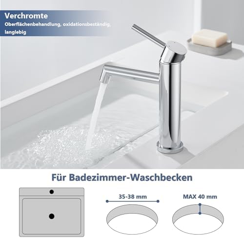 Wastafelkraan, chroom, badkamerkraan met koud/warm water, moderne eengreepsmengkraan van roestvrij staal voor badkamer, gastentoilet, spo