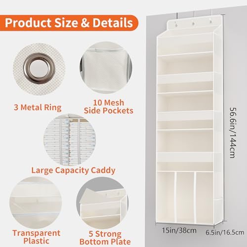Deurorganizer om op te hangen met 5 vakken, 1 ruime bak en 10 zijvakken, luiertasorganizer voor de babykamer, ophangbare opbergruimte voor de deur
