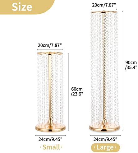 2 x bloemenstandaard, hoog, goud, 90 cm, kristallen bruiloftstafelversiering, metalen bloemenvazen voor feesttafelversieringen, elegante decoratie voor bruiloften, T