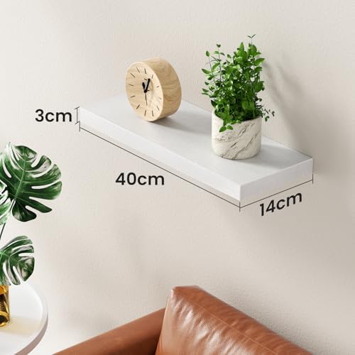 Wandplank, witte wandplanken 40 cm, set van 1 zwevende plank wit, moderne decoratieve planken met strakke afwerking voor slaapkamer, keuken, bureau