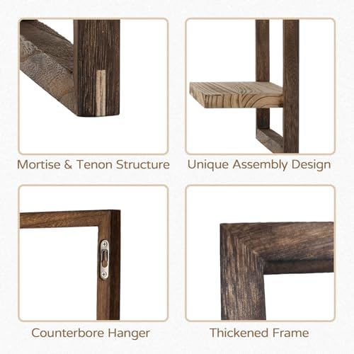 Houten wandplank, wanddecoratie voor de woonkamer: set van 4 planken, wandplanken, wandplankjes – rustieke wanddecoratie voor de slaapkamer (bruin)