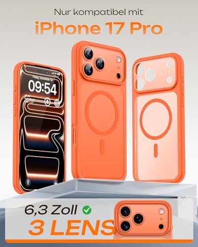 MagSafe, hoesje voor iPhone 17 Pro, volledige camerabescherming, geïntegreerde magneetring, schokbestendig, krasbestendig, mat, mobiele telefoonhoesje voor iPhone 17 Pro,