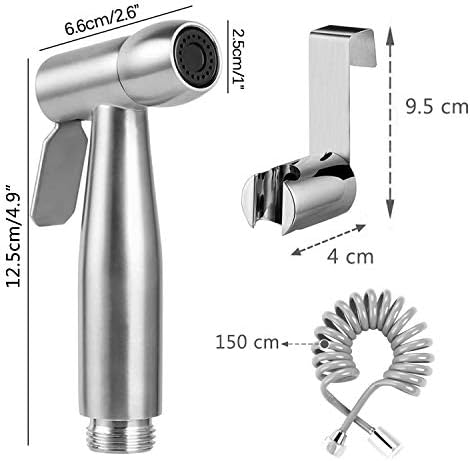 Douche, toilet, badkamerbidet voor bidetkranen, toilet met 150 cm lange, flexibele telescopische doucheslang en houder, douchekop van roestvrij staal, N