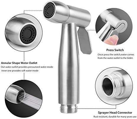 Roestvrijstalen handdouche, toilet, badkamer, bidet voor bidetkranen, toilet met 1,5 m slang en houder, douchekop, babydouche, dierenbad, water