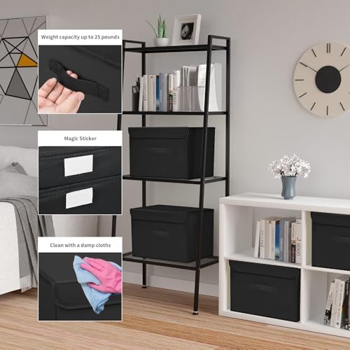 Set van 2 opbergboxen met deksel, opvouwbare opbergbox met handvat, opbergmanden van stof, kledingkast-organizer, opvouwbare box voor kleding, zwart