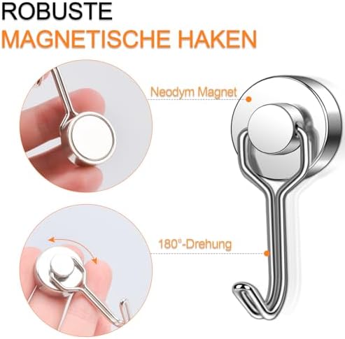 Magnetische haken, extra sterk, 12 stuks, 20 mm, neodymium magnetische haken, draagvermogen 15 kg, draaibare magnetische haken, roestvrijstalen haken voor keuken, koelkast