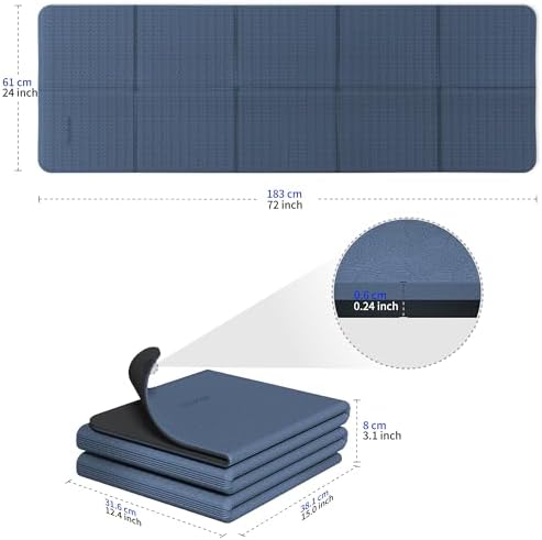 Yogamat voor onderweg, tweekleurige yogamat, 6 mm dik, met draagtas, antislip TPE-oefen- en pilatesmat, afmetingen: 183 cm L x 61 cm B