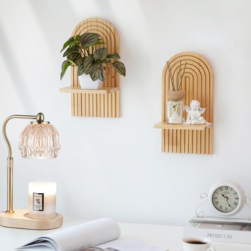Houten wandplank Boho wanddecoratie: houten wanddecoratie kinderkamer wandplanken kleine plantenplank voor woonkamer slaapkamer (naturel)