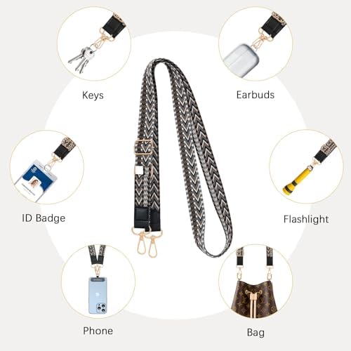 Universele mobiele telefoonband, verstelbare nylon draagriem voor mobiele telefoons, afneembare mobiele telefoonbanden voor dames en heren, met patches voor iPhone,