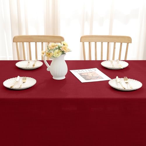 Wasbaar tafelkleed met lotuseffect, vierkant, 140 x 240 cm, waterafstotend, linnenlook, voor feestdecoratie, rood