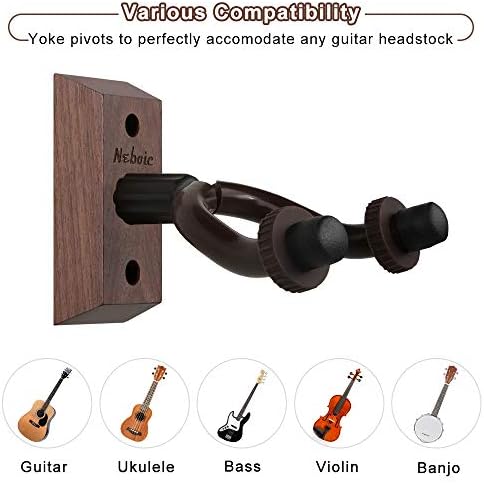 Gitaarhouders voor aan de muur, 2 stuks, houten gitaarhouders voor aan de muur, gitaarhaken van zwart walnotenhout, gitaarhangers voor klassieke gitaar, elektrische gitaar, basgitaar,