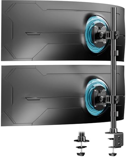 Monitorbeugel voor 2 monitoren boven elkaar, in hoogte verstelbare dubbele armstandaard voor 17–49 inch platte en gebogen schermen, tot 20 kg per arm, VESA 75/100 mm (zwart)