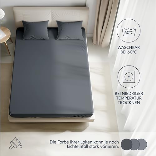 Hoogwaardig hoeslaken 120 x 200 cm, hoeslaken voor dikke matrassen tot 22 cm, laken van 100% jersey-katoen, 150 g/m², Oeko-Tex-gecertificeerd – donkergrijs