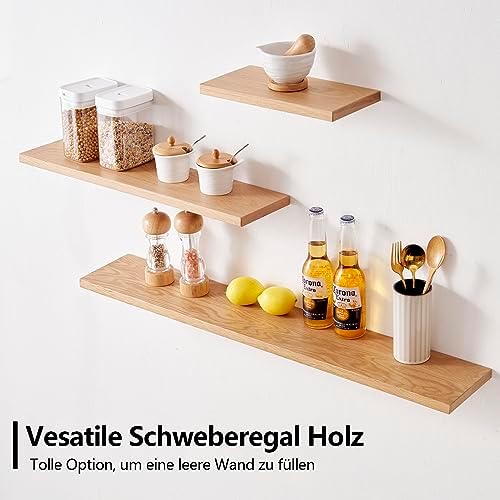 Gieanoo zwevend houten rek, wandrek eiken 60 cm plank eiken wandrek kruidenrek plank voor badkamer, slaapkamer, woonkamer, keuken, Off